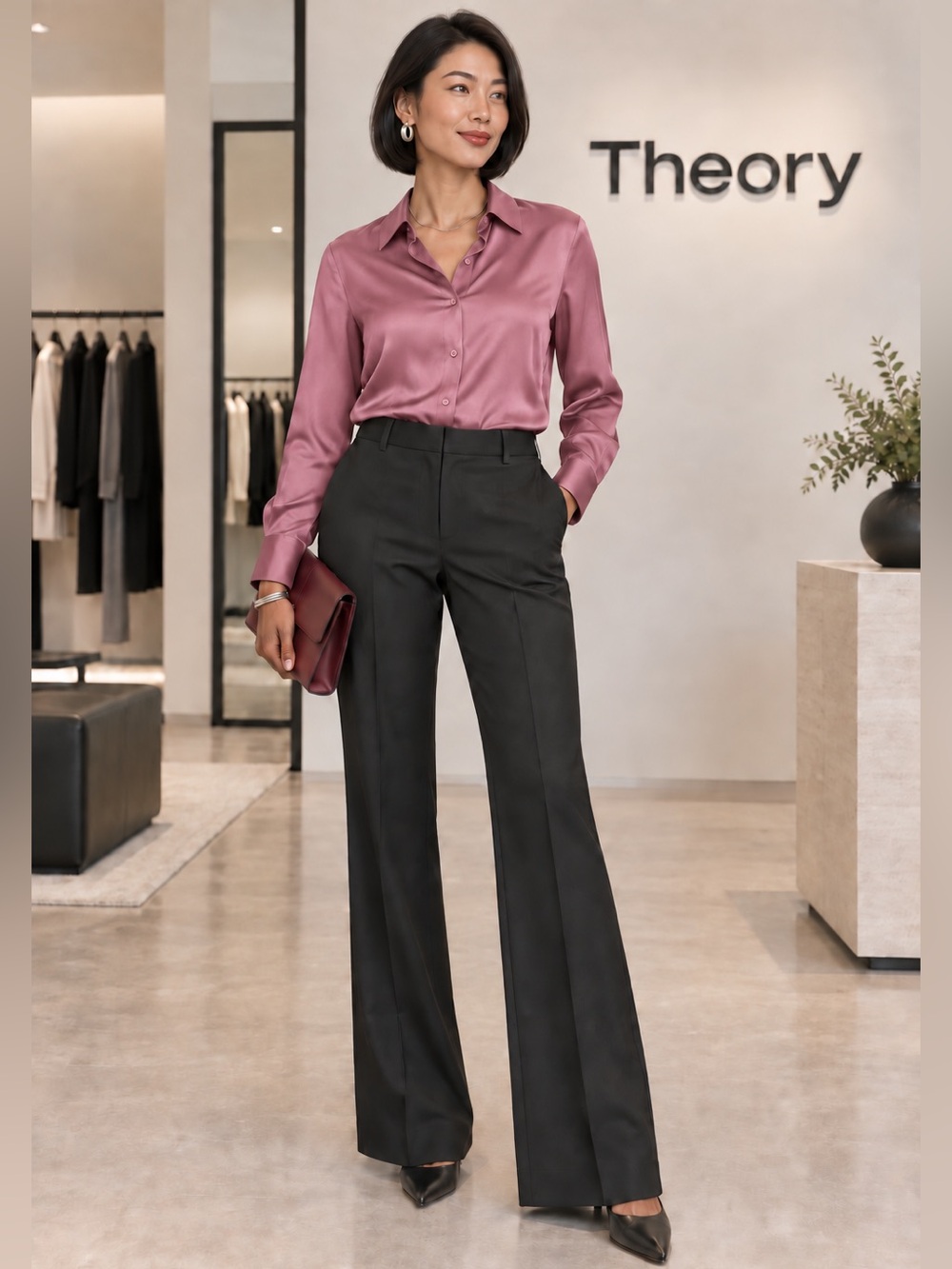 Theory Black Stretch Wool Flare Pants Size 4